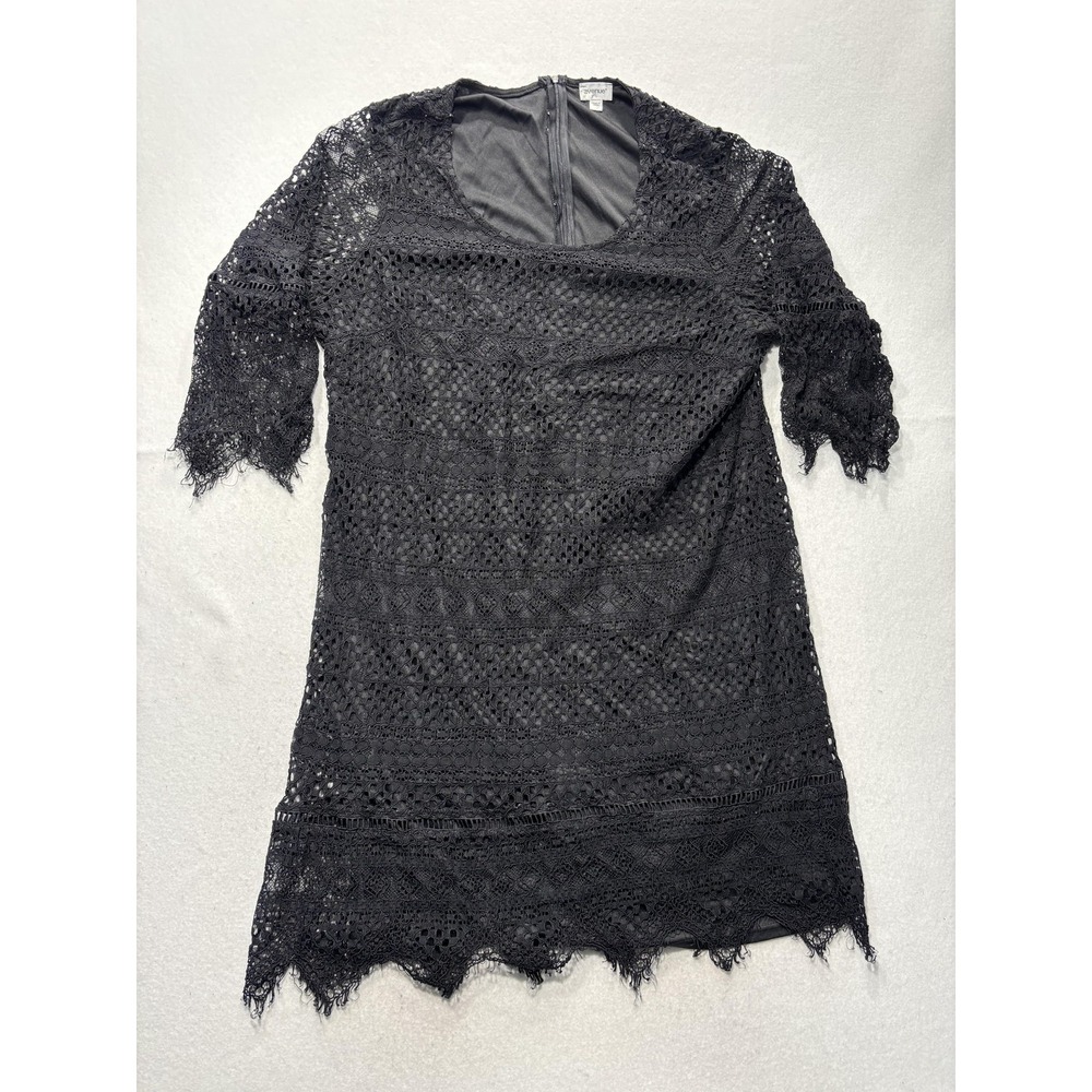 Avenue Dress Womens 22 Black Lace Scoop Neck 3/4 Sleeve Shift Lined Crochet